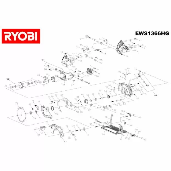 Ryobi EWS1366HG Spare Parts List Type: 5133000336